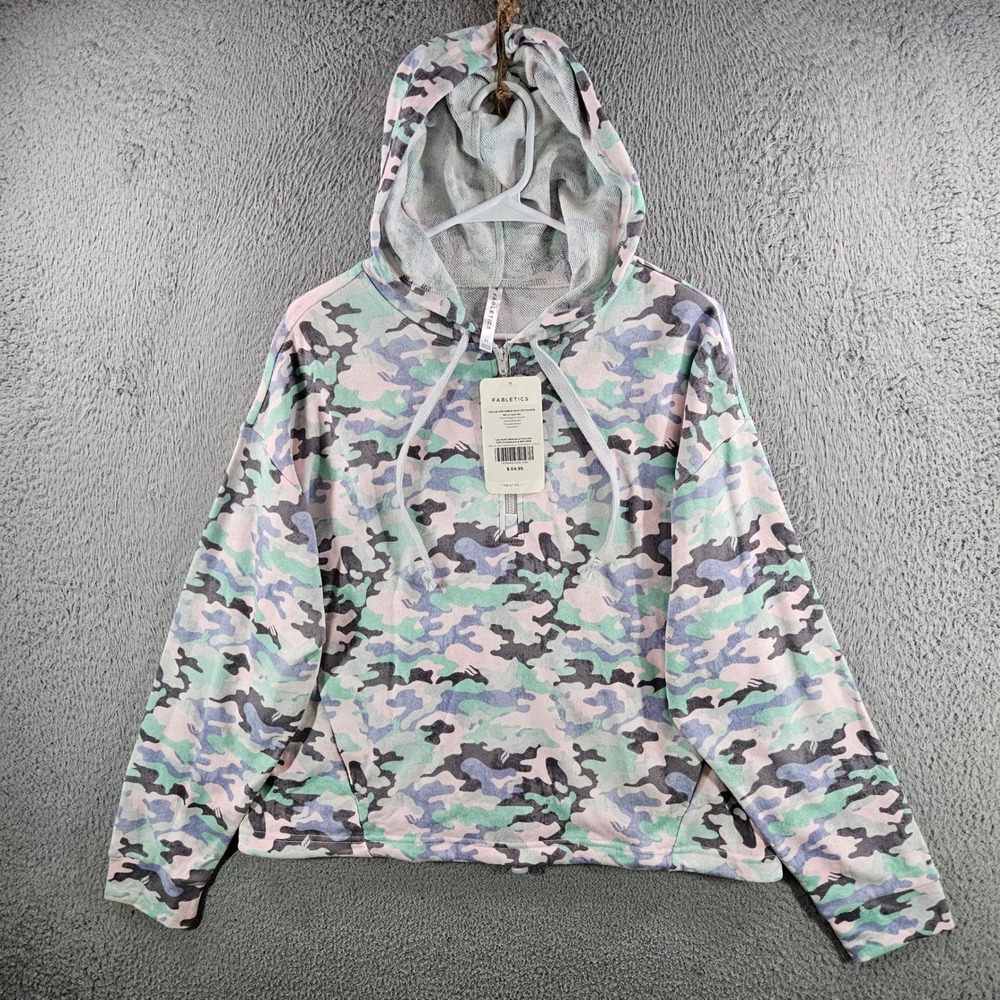 Fabletics Hallie Cinchable Half Zip Hoodie Pastel Camo Size M NEW NWT